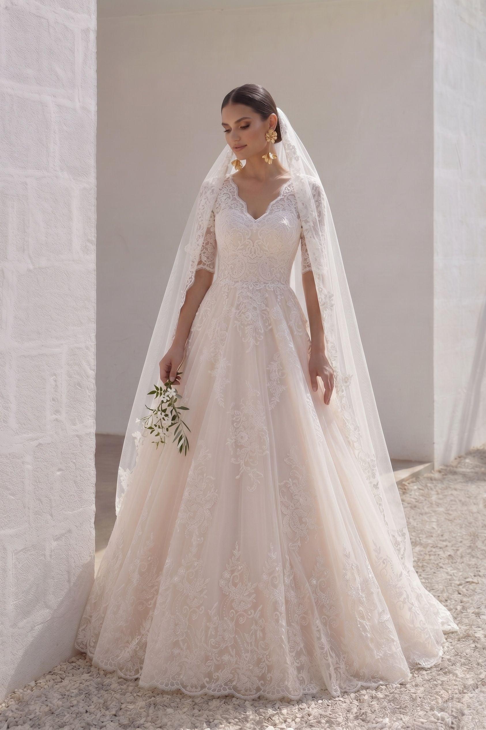 A-Line Floor Length Tulle and Lace Wedding Dress LD4604 - 35 Days / As Picture:Ivory/Champagne / US0-UK2-EUR30 - COCOMELODY